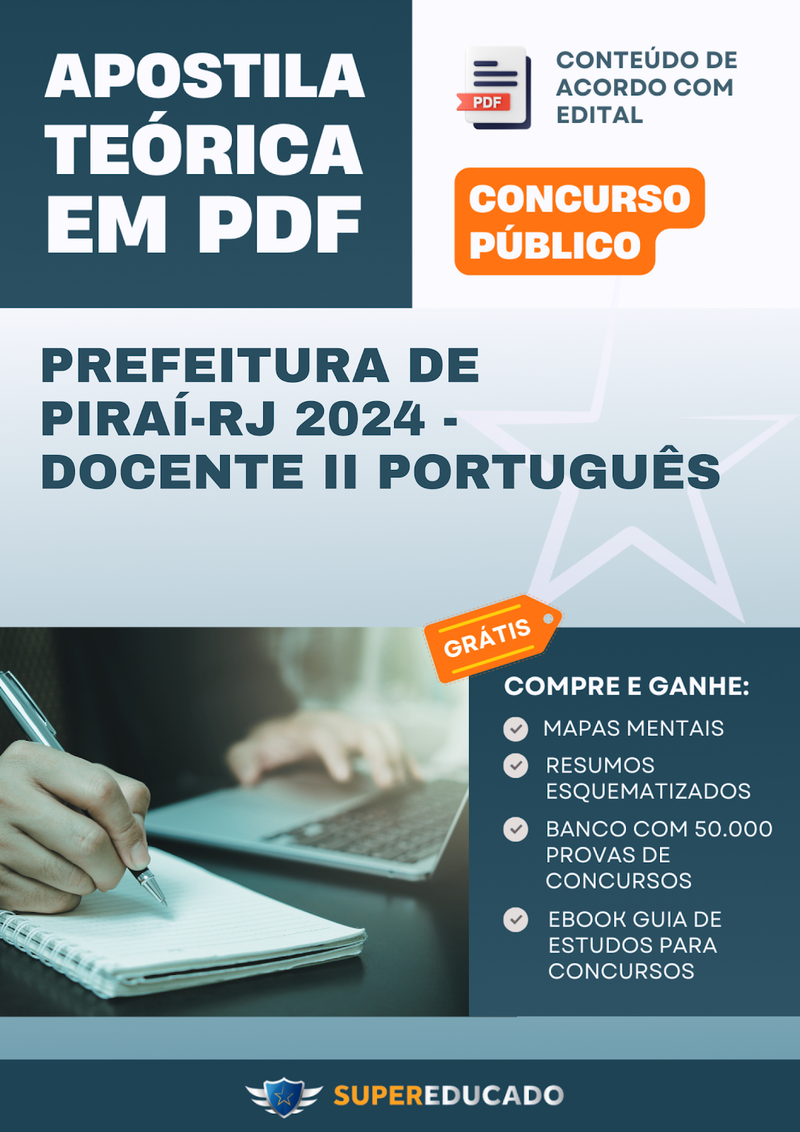 Apostila Teórica para Concurso da Prefeitura de Piraí-RJ 2024 - Docente II Português - Com Caderno de Questões