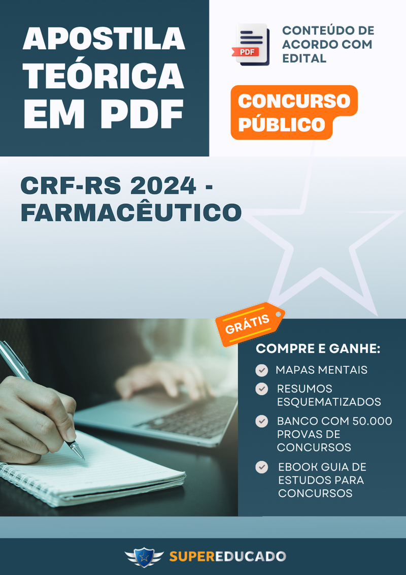 Apostila Teórica para Concurso CRF-RS 2024 - Farmacêutico - Com Caderno de Questões
