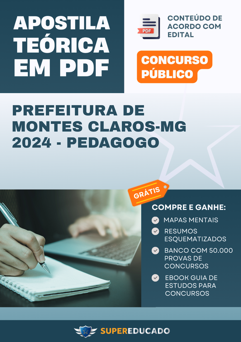 Apostila Teórica para Concurso da Prefeitura de Montes Claros-MG 2024 - Pedagogo - Com Caderno de Questões