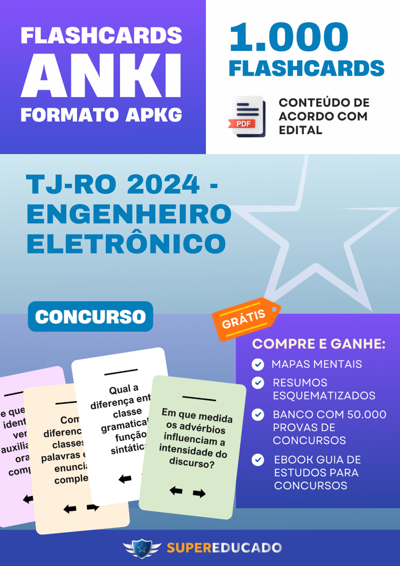 Flashcards para Concurso TJ-RO 2024 - Engenheiro Eletrônico - 1.000 Anki Flashcards