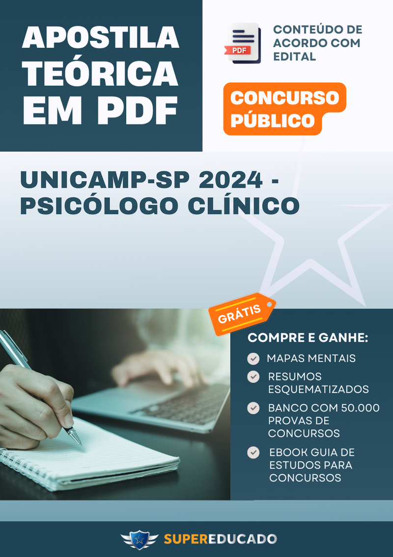 Apostila Teórica para Concurso UNICAMP-SP 2024 - Psicólogo Clínico - Com Caderno de Questões