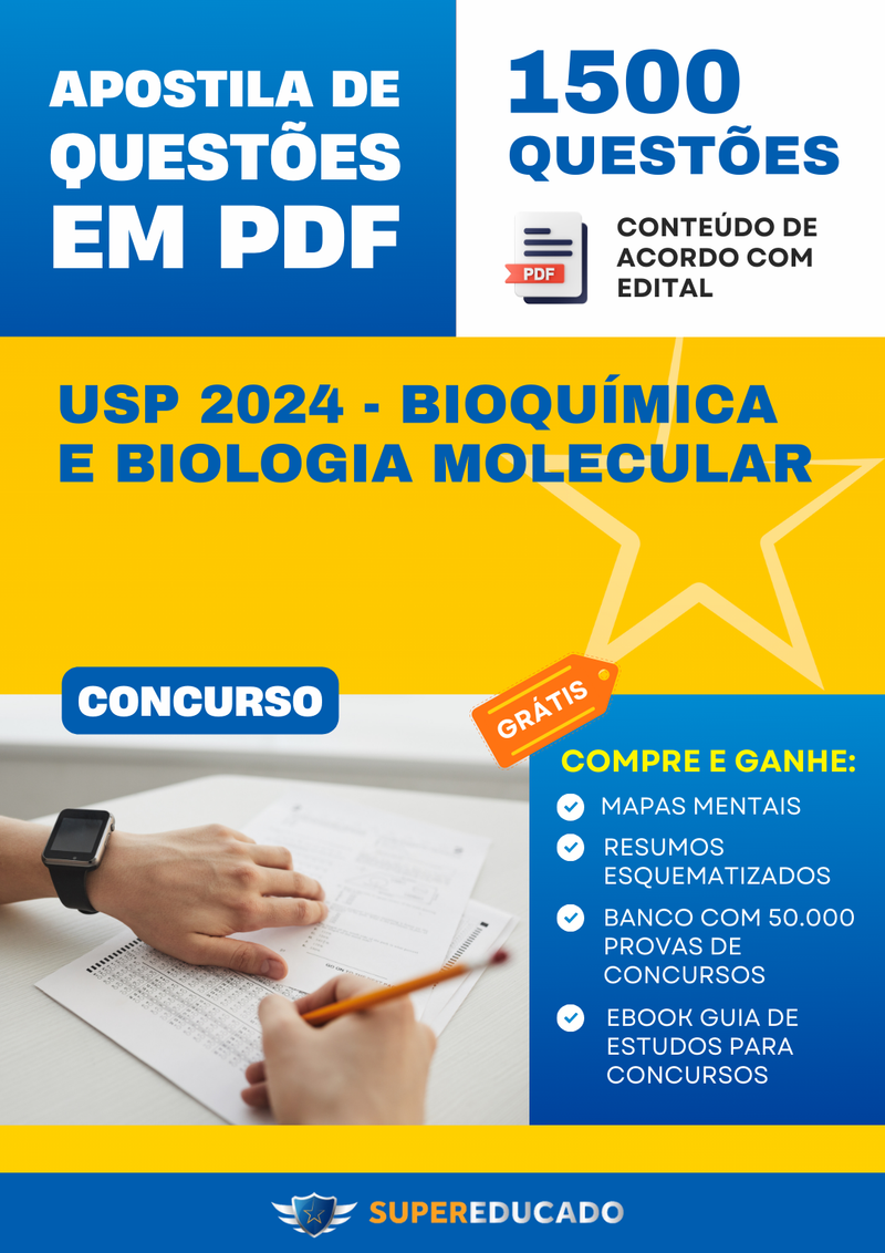 Apostila de Questões para Concurso USP 2024 - Bioquímica e Biologia Molecular - 1.500 Questões