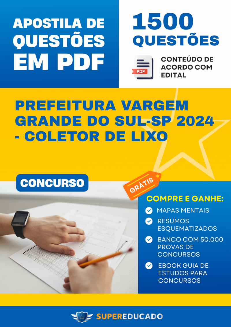 Apostila de Questões para Concurso da Prefeitura Vargem Grande do Sul-SP 2024 - Coletor de Lixo - 1.500 Questões