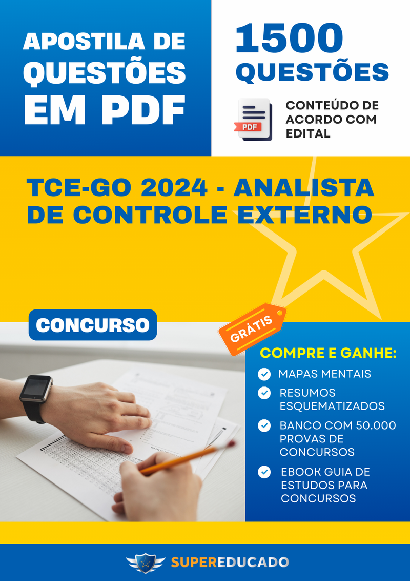 Apostila de Questões para Concurso TCE-GO 2024 - Analista de Controle Externo - 1.500 Questões