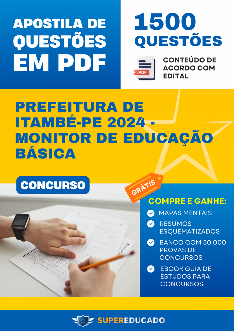 Apostila de Questões para Concurso da Prefeitura de Itambé-PE 2024 - Monitor de Educação Básica - 1.500 Questões