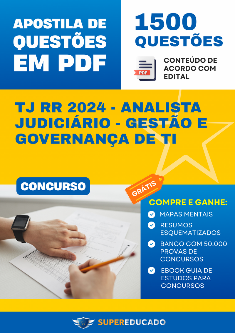 Apostila de Questões para Concurso TJ RR 2024 - Analista Judiciário - Gestão e Governança de TI - 1.500 Questões