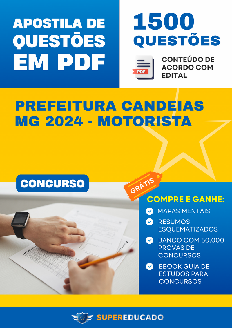 Apostila de Questões para Concurso da Prefeitura Candeias MG 2024 - Motorista - 1.500 Questões