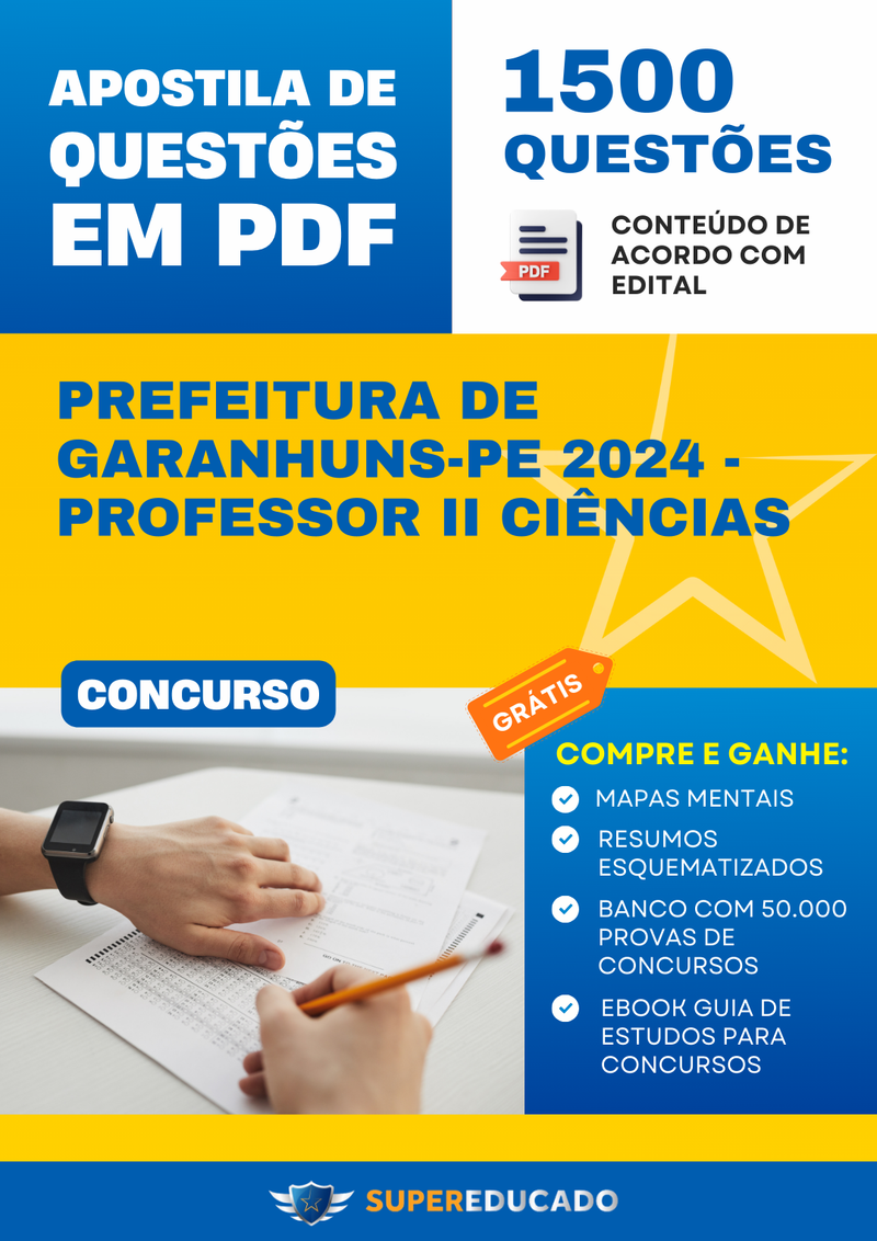 Apostila de Questões para Concurso da Prefeitura de Garanhuns-PE 2024 - Professor II Ciências - 1.500 Questões