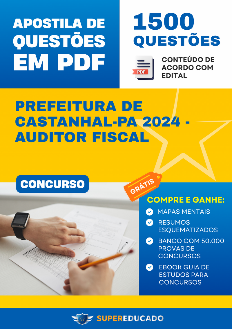 Apostila de Questões para Concurso da Prefeitura de Castanhal-PA 2024 - Auditor Fiscal - 1.500 Questões