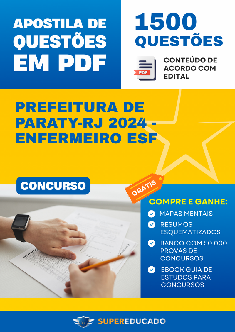 Apostila de Questões para Concurso da Prefeitura de Paraty-RJ 2024 - Enfermeiro ESF - 1.500 Questões