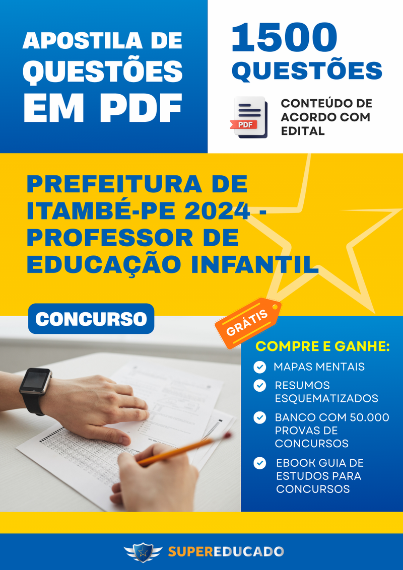 Apostila de Questões para Concurso da Prefeitura de Itambé-PE 2024 - Professor de Educação Infantil - 1.500 Questões
