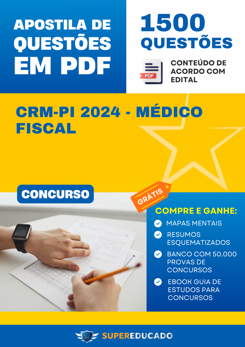 Apostila de Questões para Concurso CRM-PI 2024 - Médico Fiscal - 1.500 Questões