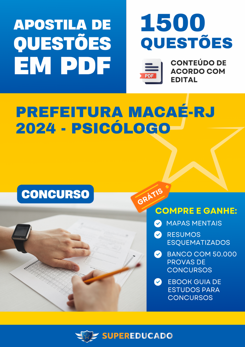 Apostila de Questões para Concurso da Prefeitura Macaé-RJ 2024 - Psicólogo - 1.500 Questões
