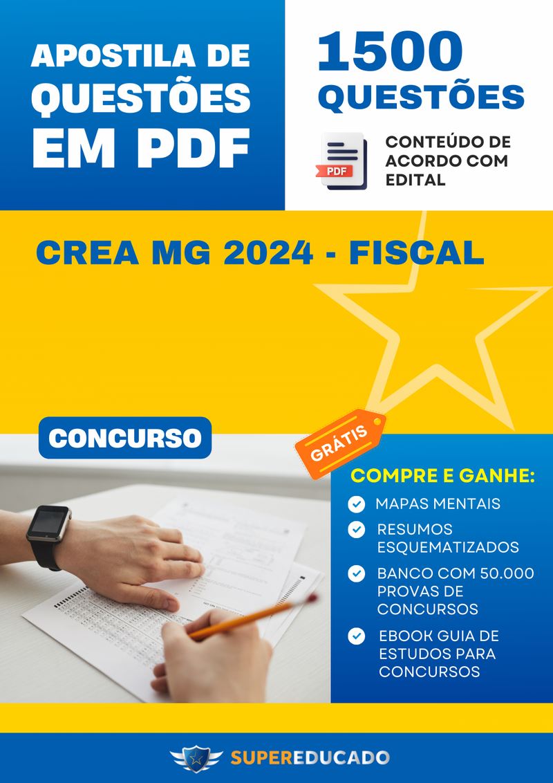 Apostila de Questões para Concurso CREA MG 2024 - Fiscal - 1.500 Questões
