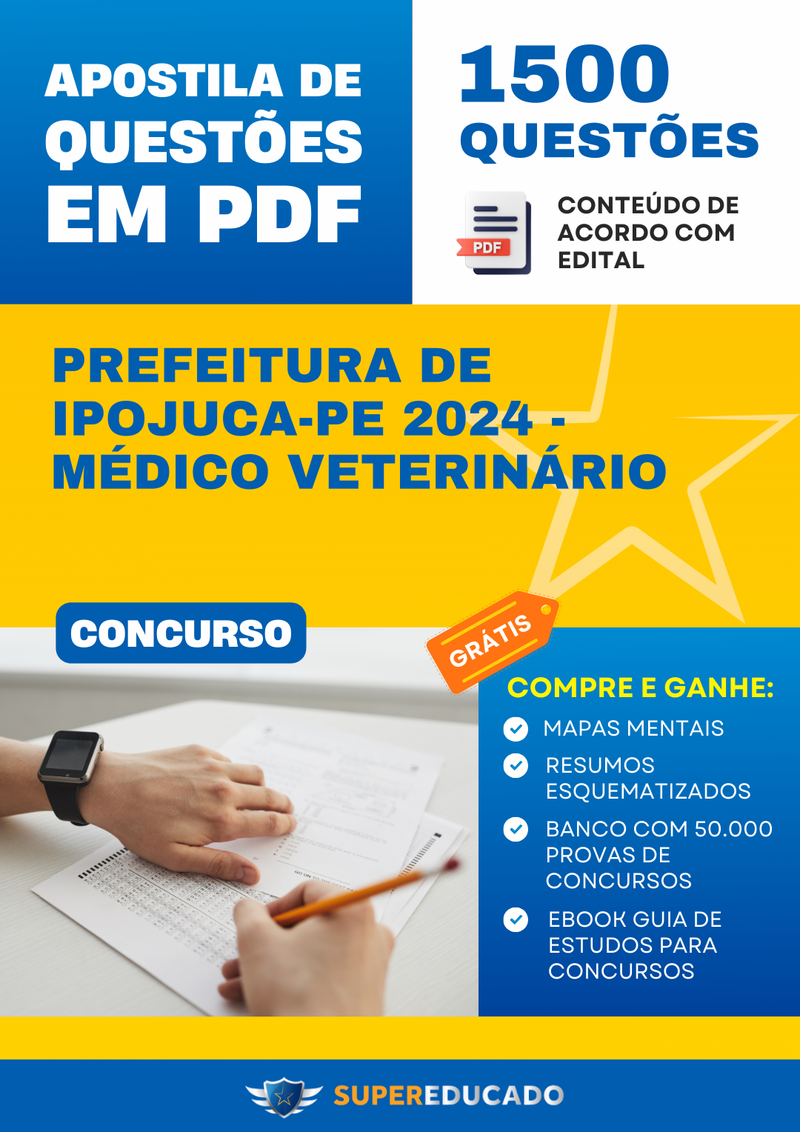 Apostila de Questões para Concurso da Prefeitura de Ipojuca-PE 2024 - Médico Veterinário - 1.500 Questões