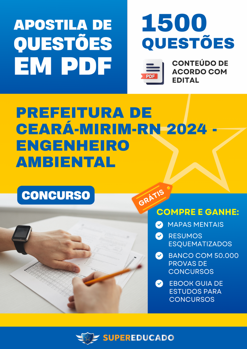 Apostila de Questões para Concurso da Prefeitura de Ceará-Mirim-RN 2024 - Engenheiro Ambiental - 1.500 Questões