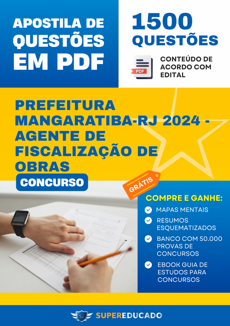 Apostila de Questões para Concurso da Prefeitura Mangaratiba-RJ 2024 - Agente de Fiscalização de Obras - 1.500 Questões