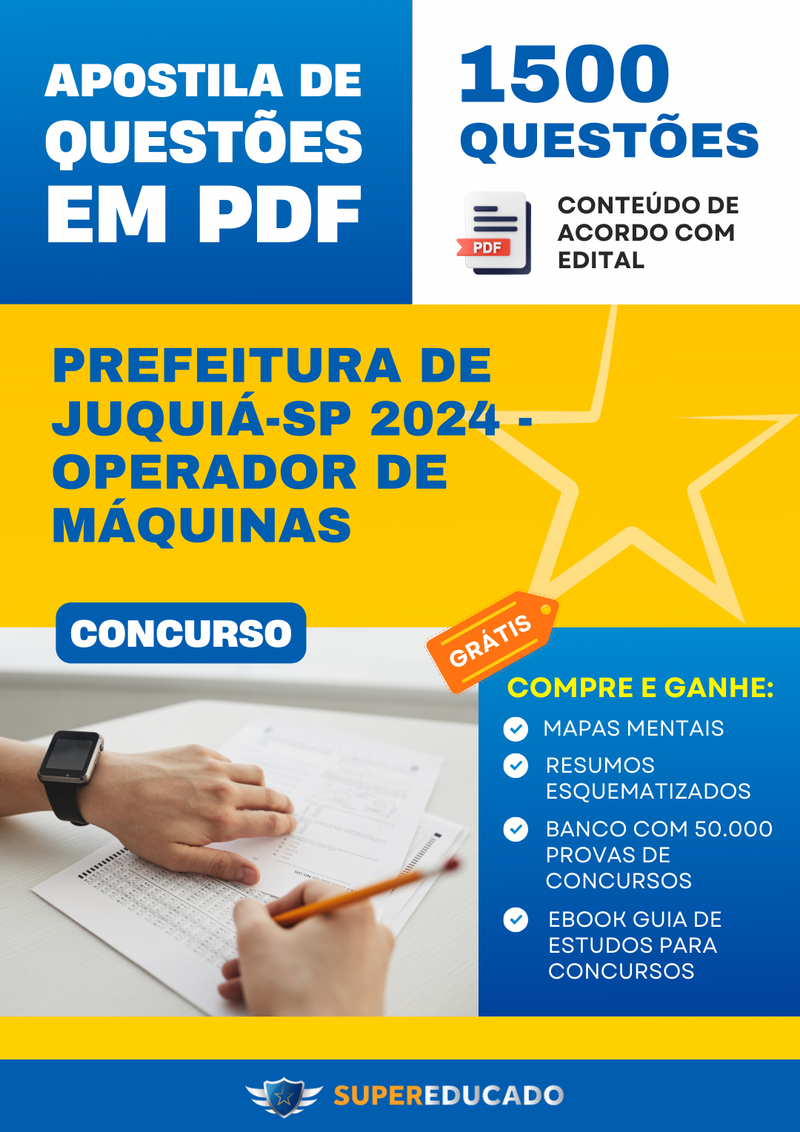 Apostila de Questões para Concurso da Prefeitura de Juquiá-SP 2024 - Operador de Máquinas - 1.500 Questões