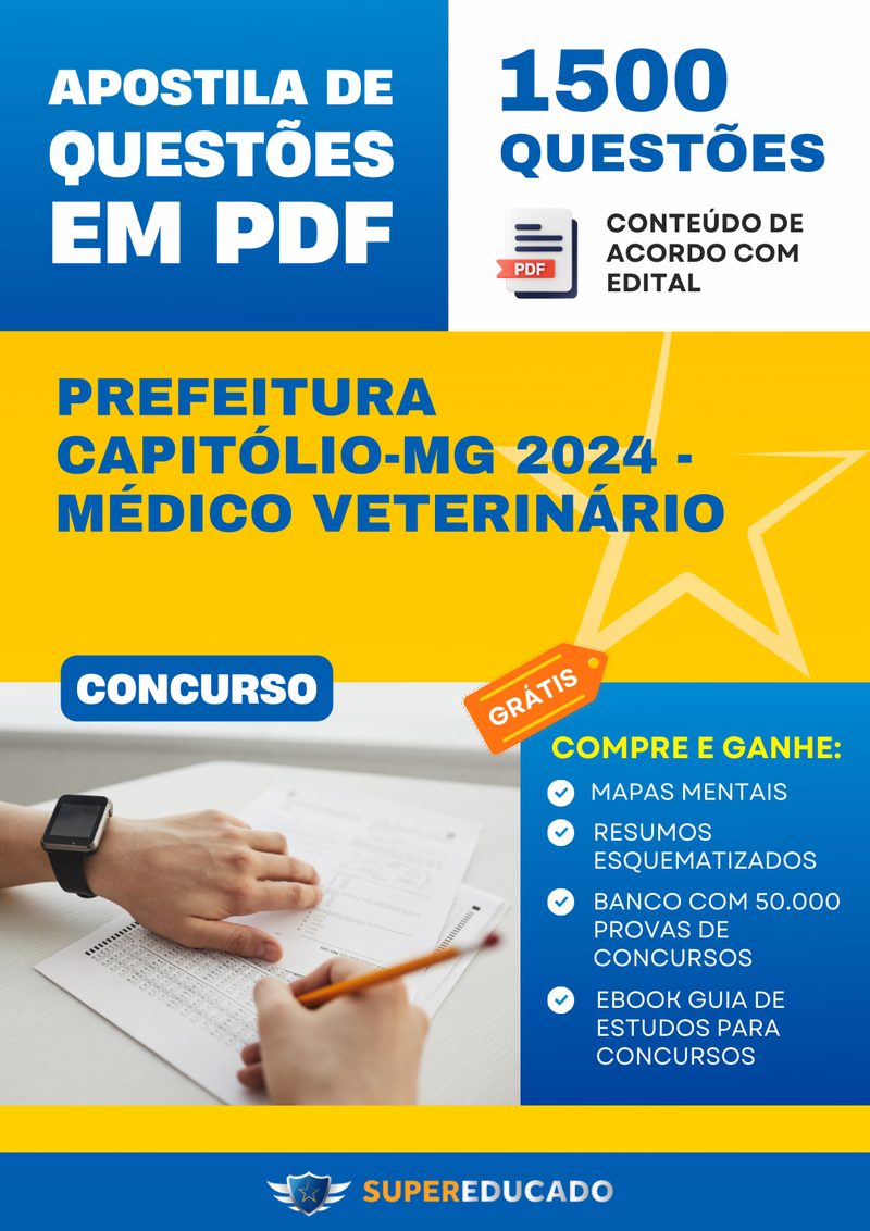 Apostila de Questões para Concurso da Prefeitura Capitólio-MG 2024 - Médico Veterinário - 1.500 Questões
