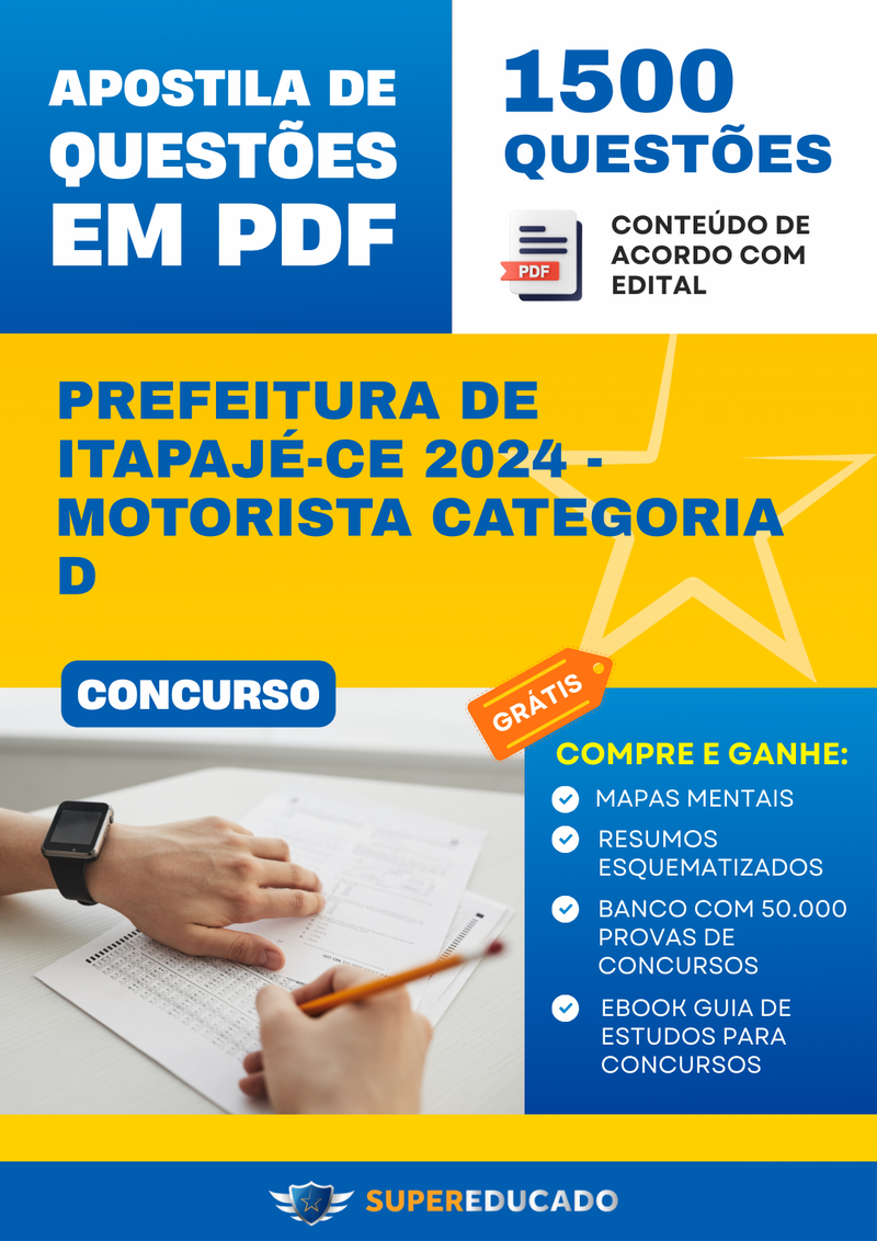 Apostila de Questões para Concurso da Prefeitura de Itapajé-CE 2024 - Motorista Categoria D - 1.500 Questões