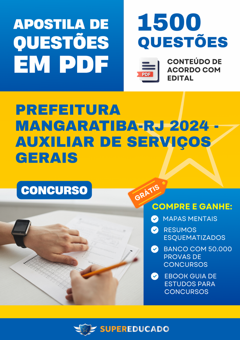 Apostila de Questões para Concurso da Prefeitura Mangaratiba-RJ 2024 - Auxiliar de Serviços Gerais - 1.500 Questões