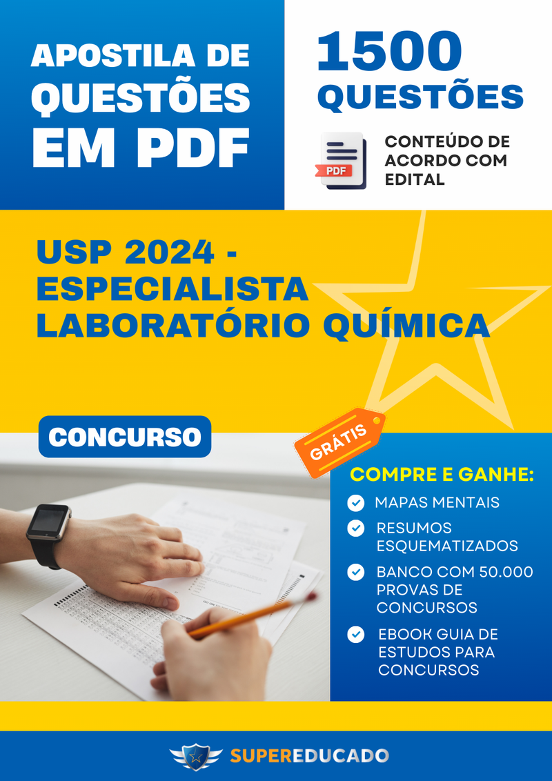 Apostila de Questões para Concurso USP 2024 - Especialista Laboratório Química - 1.500 Questões