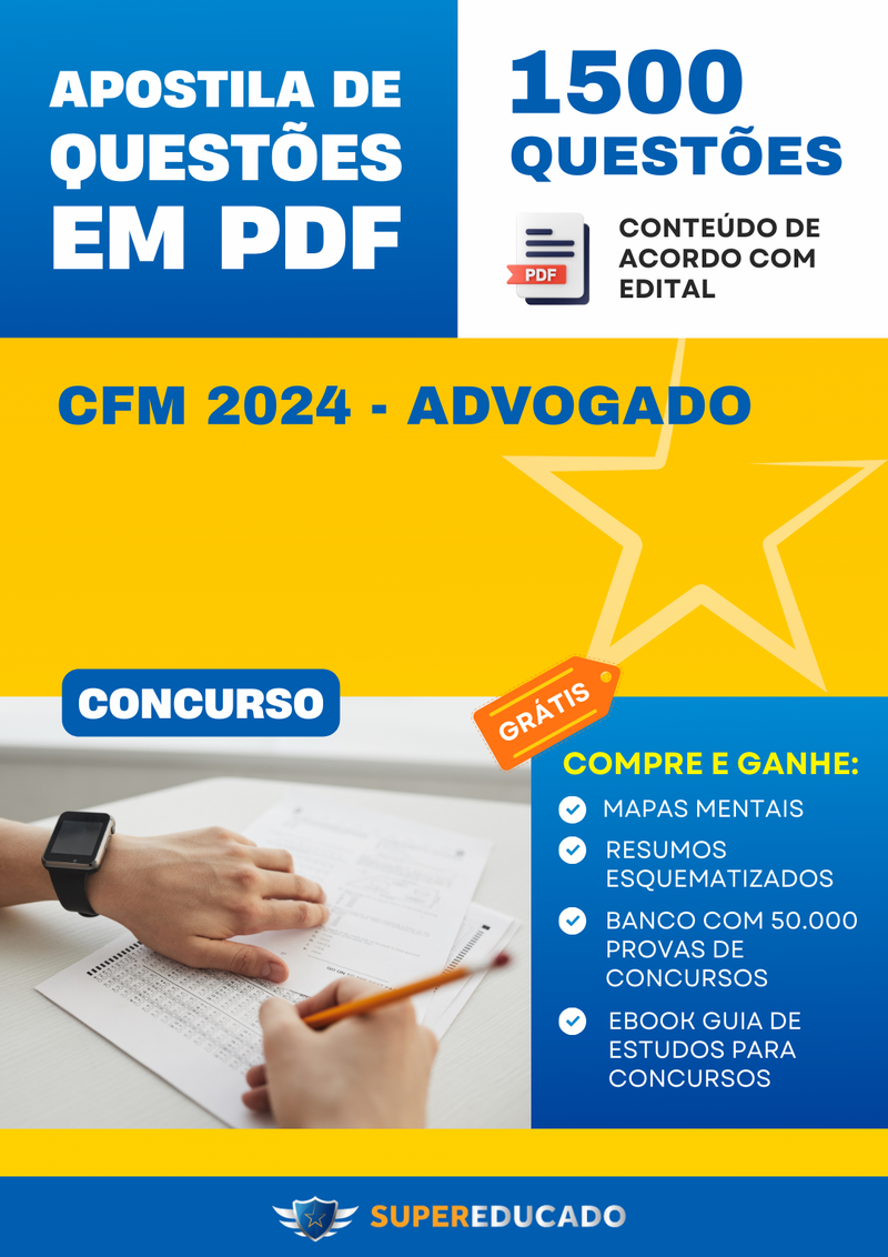 Apostila de Questões para Concurso CFM 2024 - Advogado - 1.500 Questões
