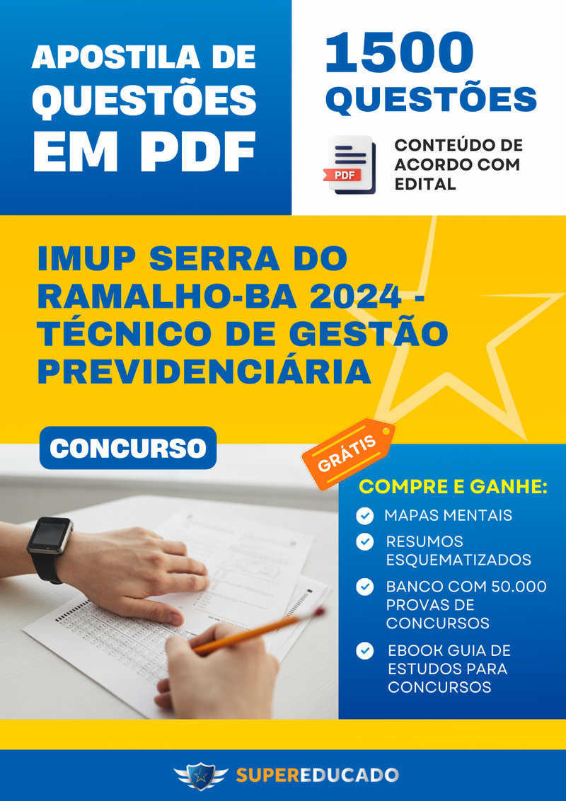 Apostila de Questões para Concurso IMUP Serra do Ramalho-BA 2024 - Técnico De Gestão Previdenciária - 1.500 Questões