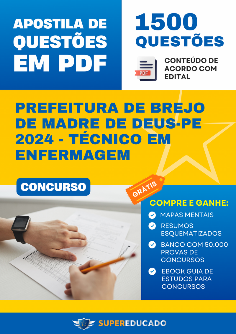 Apostila de Questões para Concurso da Prefeitura de Brejo de Madre de Deus-PE 2024 - Técnico em Enfermagem - 1.500 Questões