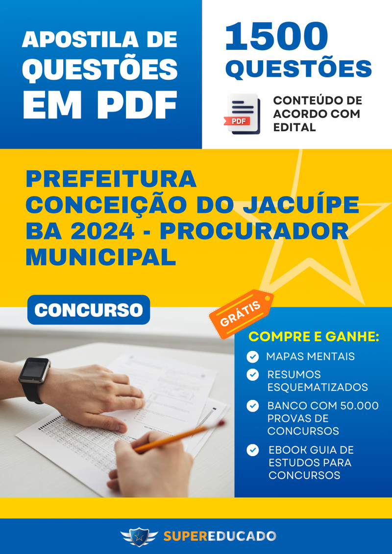 Apostila de Questões para Concurso da Prefeitura Conceição do Jacuípe BA 2024 - Procurador Municipal - 1.500 Questões