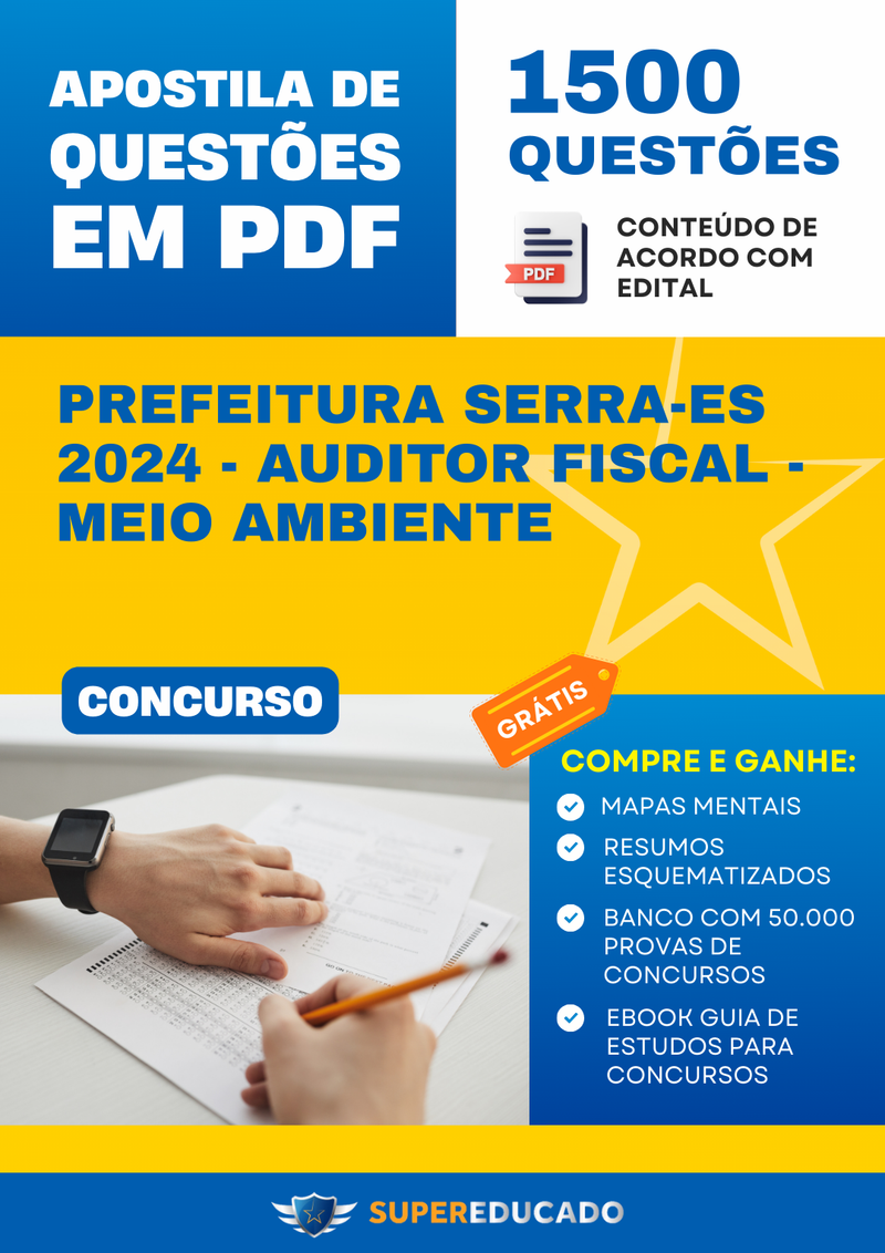 Apostila de Questões para Concurso da Prefeitura Serra-ES 2024 - Auditor Fiscal - Meio Ambiente - 1.500 Questões