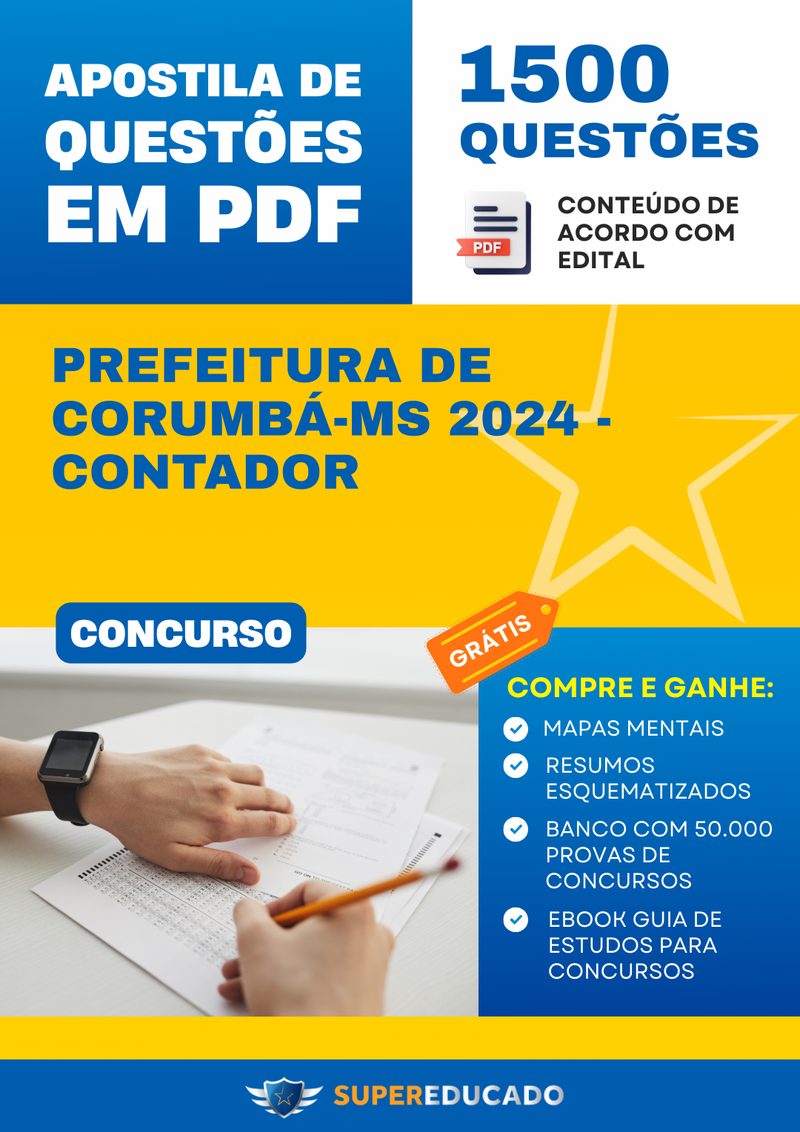 Apostila de Questões para Concurso da Prefeitura de Corumbá-MS 2024 - Contador - 1.500 Questões