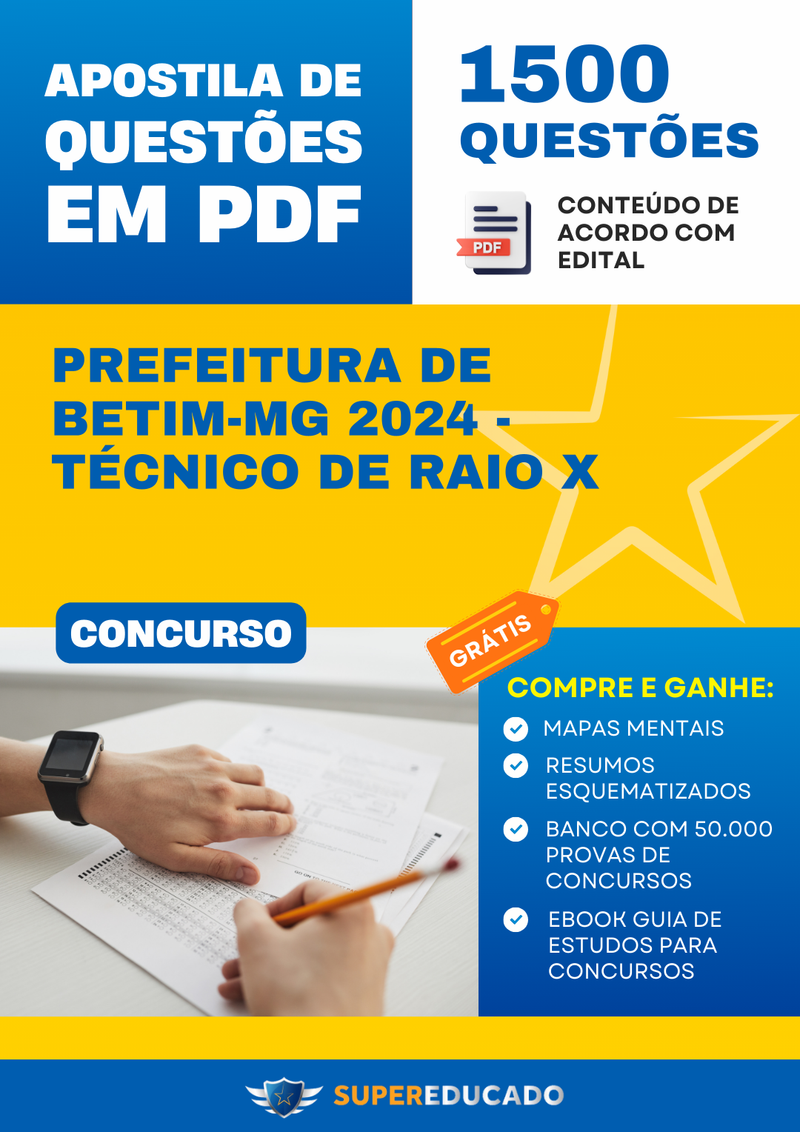 Apostila de Questões para Concurso da Prefeitura de Betim-MG 2024 - Técnico de Raio X - 1.500 Questões