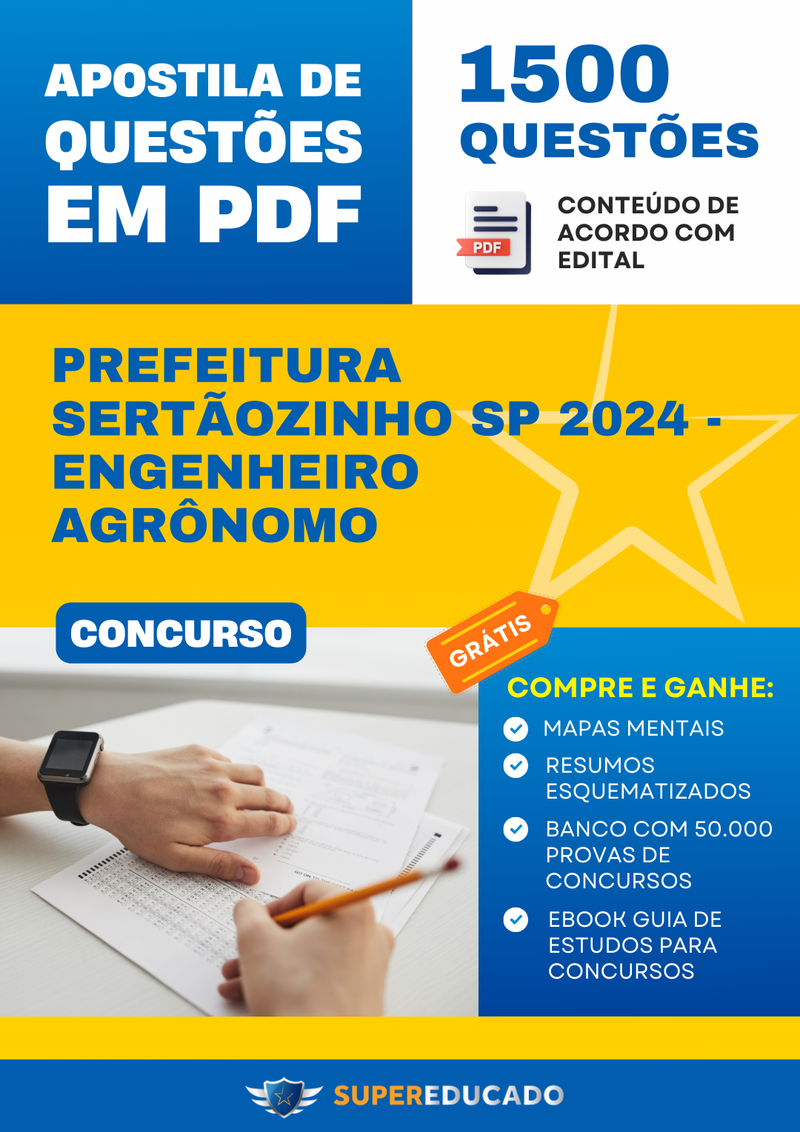 Apostila de Questões para Concurso da Prefeitura Sertãozinho SP 2024 - Engenheiro Agrônomo - 1.500 Questões