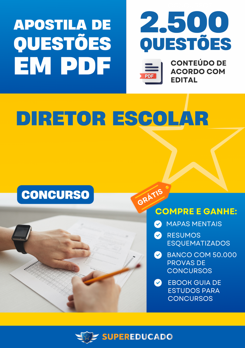 Apostila de Questões para Concurso de Diretor Escolar - Mais de 2.500 Questões.
