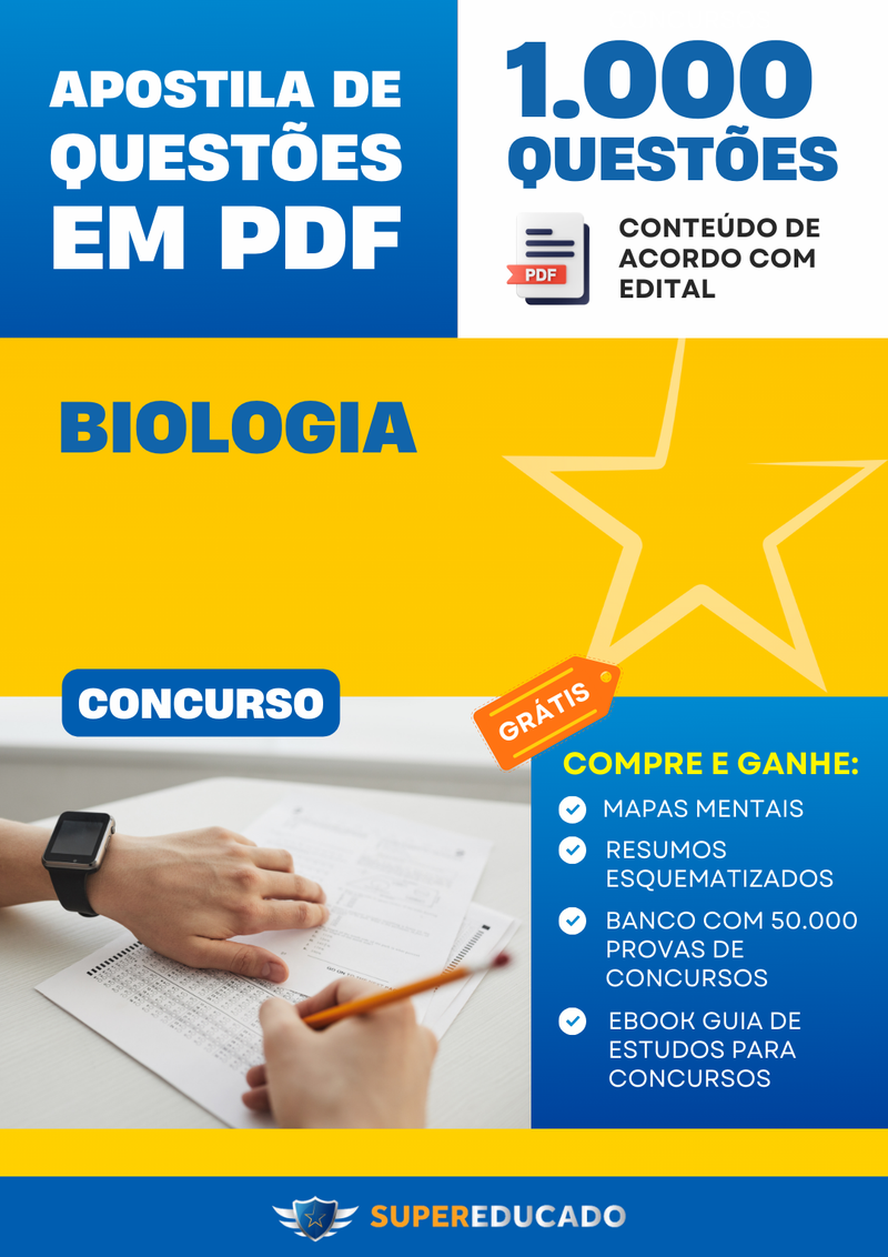 Apostila de Questões para Concurso de Biologia - 1.000 Questões.