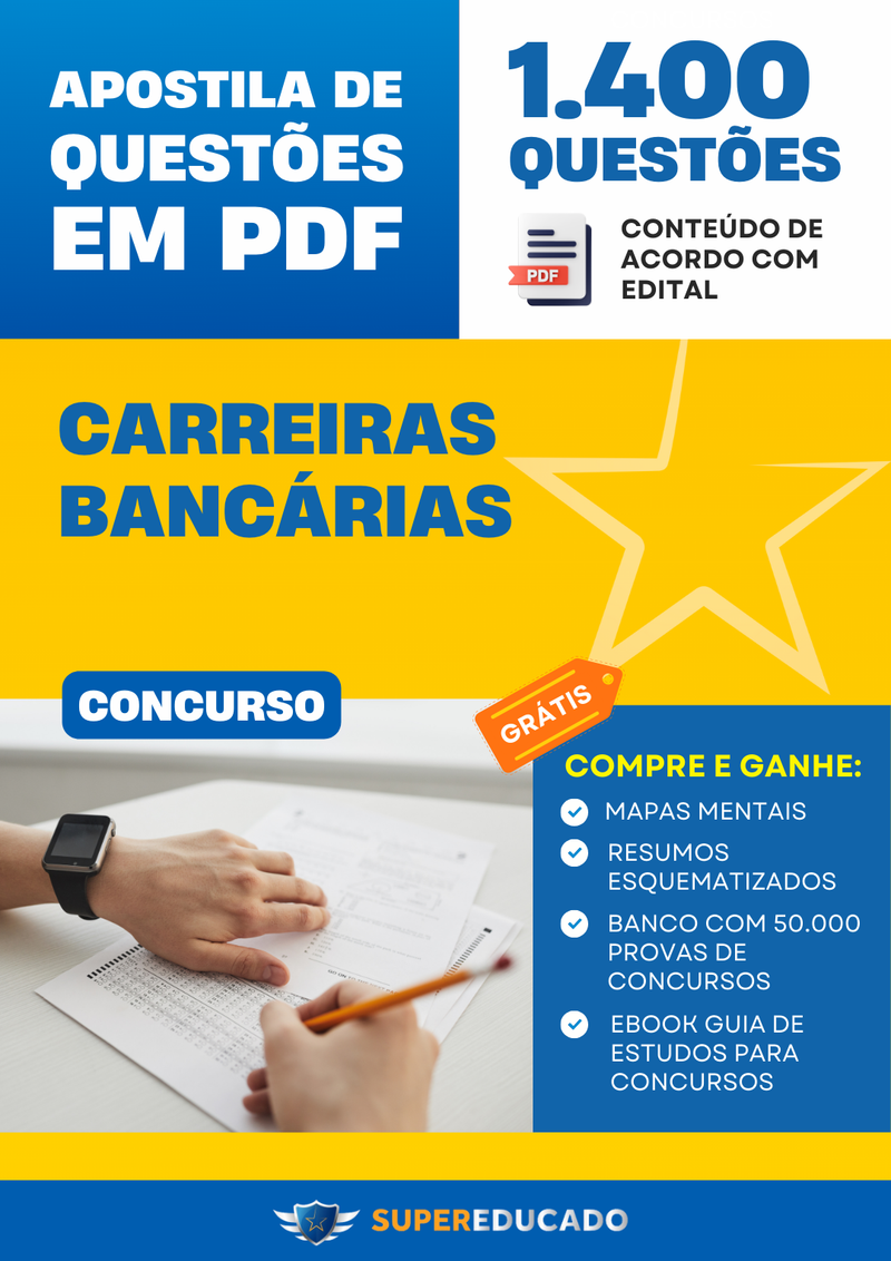 Apostila de Questões para Concurso de Carreiras Bancárias - 1.400 Questões.