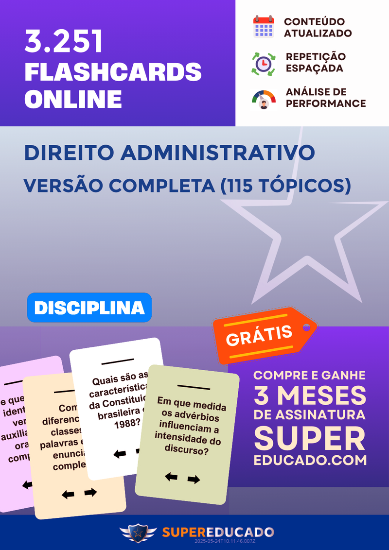 3.251 Flashcards de Direito Administrativo - Versão Completa (115 Tópicos) - Acesso Online Imediato