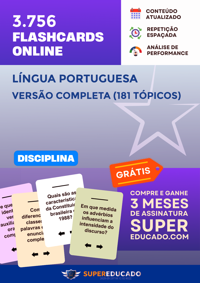 3.756 Flashcards de Língua Portuguesa - Versão Completa (181 Tópicos) - Acesso Online Imediato