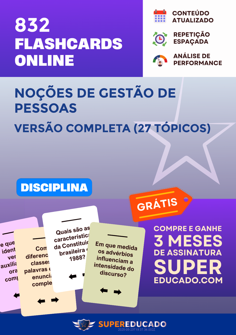 832 Flashcards de Noções de Gestão de Pessoas - Versão Completa (27 Tópicos) - Acesso Online Imediato