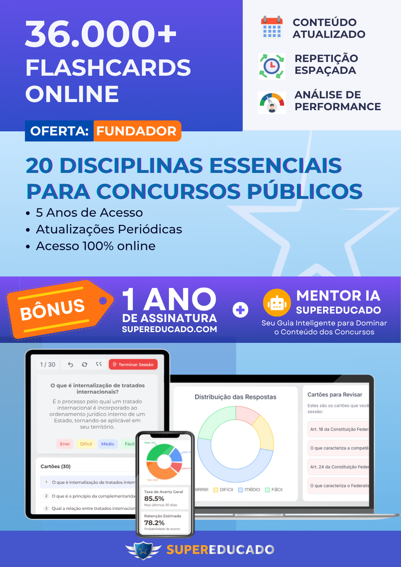 Oferta Fundador: 20 Disciplinas Essenciais (+36.000 Flashcards) - 5 Anos de Acesso + Bônus