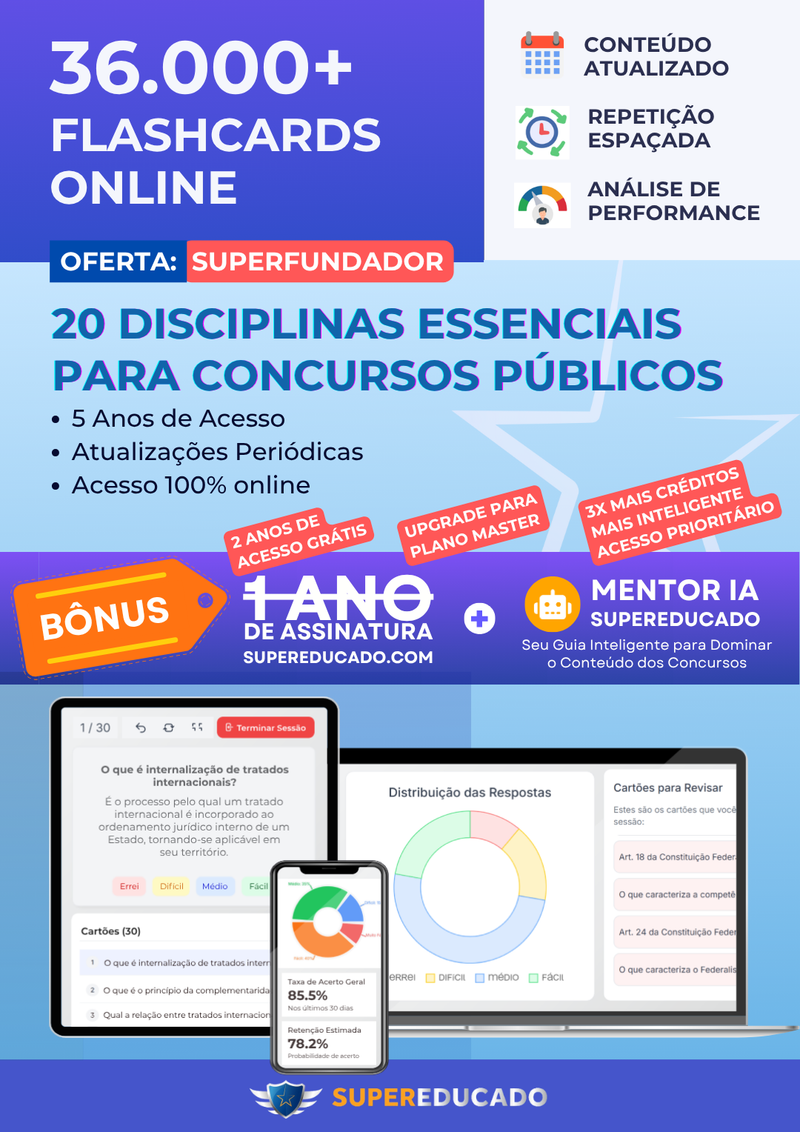 Oferta SuperFundador: 20 Disciplinas Essenciais (+36.000 Flashcards) - 5 Anos de Acesso + Bônus